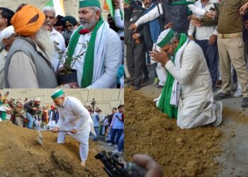 गाजीपुर में प्रशासन ने जहां लगाई थी कील वहां राकेश टिकैत ने लगाए फूल