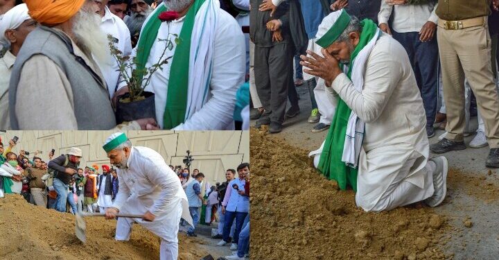 गाजीपुर में प्रशासन ने जहां लगाई थी कील वहां राकेश टिकैत ने लगाए फूल