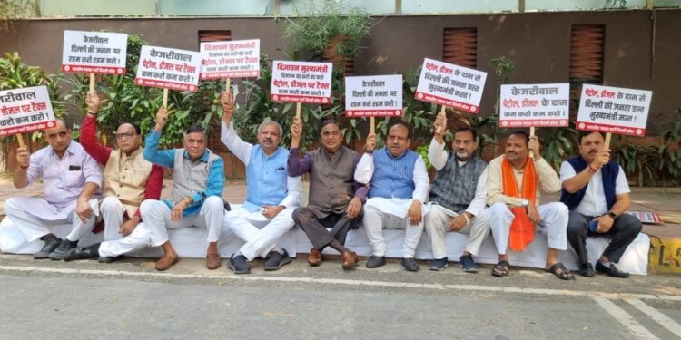 दिल्ली सरकार के ख़िलाफ़ भजपा का धरना