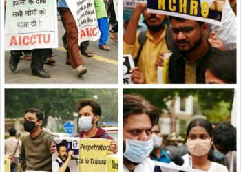 त्रिपुरा का दौरा करने वाले तथ्यान्वेषी दल के वकीलों पर यूएपीए लगाए जाने के विरोध में प्रदर्शन