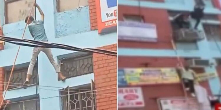 दिल्ली: मुखर्जी नगर के कोचिंग में लगी आग, रस्सी के मदद से छात्रों ने बचाई अपनी जान