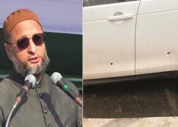 اسد الدین اویسی کی کار پر ۴؍ رائونڈ فائرنگ ، بال بال بچے ، ایک حملہ آور گرفتا ر