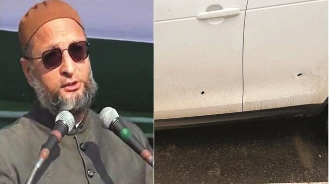 اسد الدین اویسی کی کار پر ۴؍ رائونڈ فائرنگ ، بال بال بچے ، ایک حملہ آور گرفتا ر